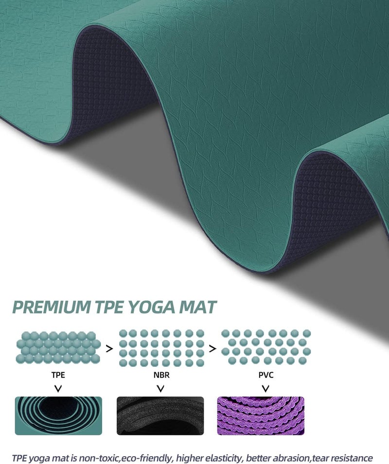 COOLMOON Yoga Mat Non Slip, Anti-Tear 1/4 Thick TPE Yoga Mats for Women and Men, 72"x24" Exercise & Fitness Mat with Carrying Strap, Workout Mats for Yoga, Pilates and Floor Exercise - Image 3